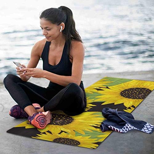 MCHIVER Seyahat Yoga Mat Kaymaz-Elle Çizilmiş Ayçiçeği Çiçek Katlanabilir egzersiz matı Hafif egzersiz matı ile Çanta Ter Emici