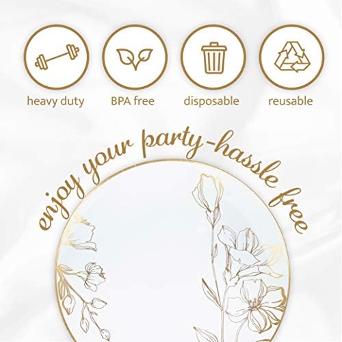 [10 Tabaklar 40 Sayısı] Beyaz Plastik Çiçek Tasarım Parti yemek Tabakları İle Altın Jant Prim ağır Zarif Tek Kullanımlık Sofra