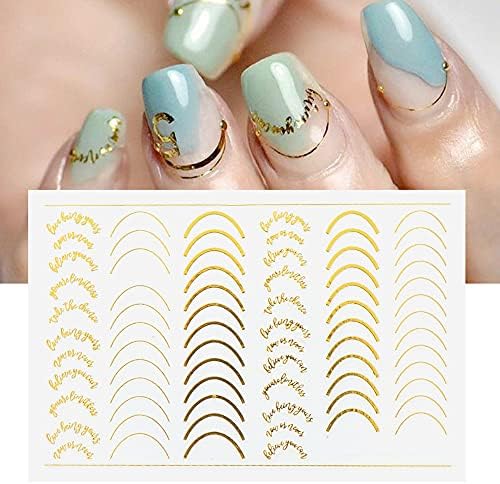 Altın Şerit Metalik 3D Nail Art Etiketler, Düz Kavisli Çizgi Şerit Dalga Tırnak Çıkartmaları Sticker, kendinden Yapışkanlı