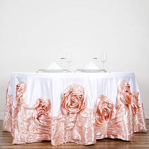 BalsaCircle 132-İnch Beyaz & Allık Yuvarlak Büyük Yükseltilmiş Güller Lamour Saten Masa Örtüsü Masa Örtüleri Düğün Süslemeleri