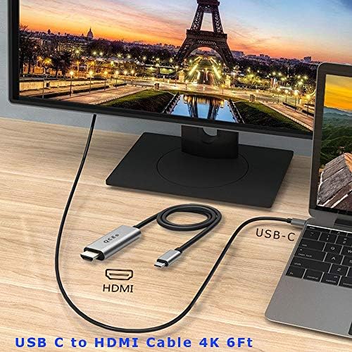 USB C'den HDMI Adaptör Kablosuna 6Ft, QCES USB Tip C'den Ev Ofisi için HDMI Kablosuna, 4K Ekran Thunderbolt 3 MacBook Pro/Air