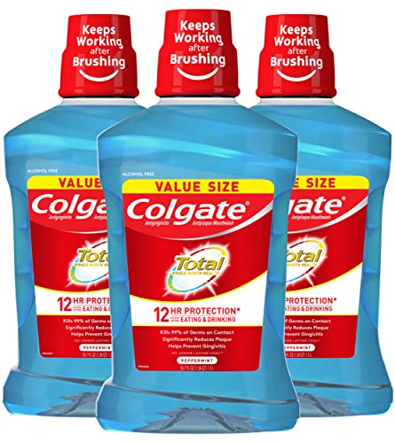 Ağız Kokusu için Colgate Total Alkolsüz Gargara, Antibakteriyel Formül, Nane-1.5 L, 50.7 sıvı ons (3 Paket)