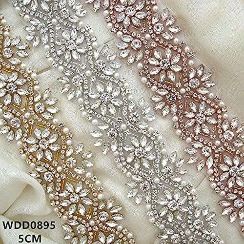 (1 Yard) Gelin Düğün Trim Gümüş Boncuklu Kristal Rhinestone Aplike Altın Demir On Elbise için, WDD0278 Gümüş