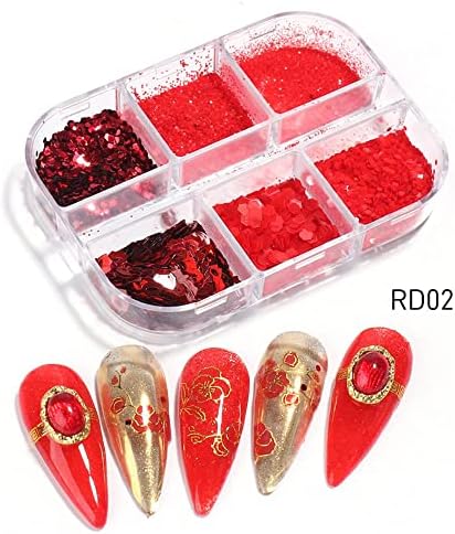 6 Izgaralar Dekorasyon Ince Daldırma Toz Düğün Pigment Şeker Kum Tırnak Glitter Toz Parlak Sparkly Kırmızı (RD01)