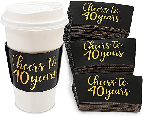 Şerefe için 40 Yıl Kahve Fincanı İçecek Kollu için 40th Yıldönümü veya Doğum Günü, Uyar 12-16 oz Bardak (Altın Folyo, 50 Paketi)