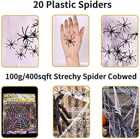 Cadılar Bayramı Örümcek Süslemeleri, 142 Örümcek Web Açık Dahil 4 Paketi Sahte Renkli Örümcek Sahte Örümcekler Pamuk-Polar