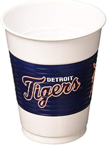 amscan Detroit Tigers Major League Baseball Koleksiyonu Plastik Parti Bardakları Beyaz / Mavi