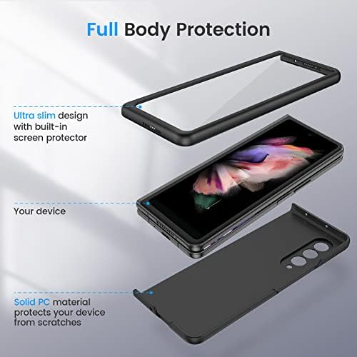 Ruky Samsung Galaxy Z Fold 3 Kılıf, Tam Vücut [Dahili Ekran Koruyucu ile] Sert PC Ultra-İnce Anti-Çizikler Darbeye Koruyucu
