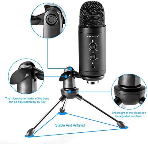 USB Kondenser Podcast PC Mikrofon: Vokal Kayıt Akışı Mikrofon Stüdyo Profesyonel Sıfır Gecikme Izleme Kiti Şarkı Skype Oyun