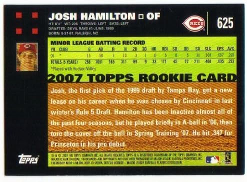 2007 Topps Beyzbol Çaylak Kartı 625 Josh Hamilton M (Nane)