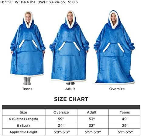 Bedsure Giyilebilir Battaniye Hoodie-Uzun Boy Kapşonlu Battaniye Sweatshirt