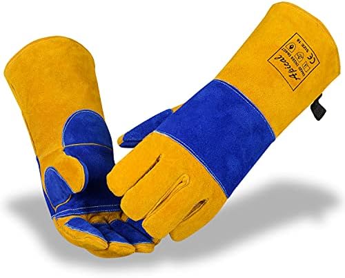 Apikal 16 932 ℃ ısıya dayanıklı eldivenler Yalıtımlı astarlı deri dövme kaynak eldivenleri (16, Sarı)