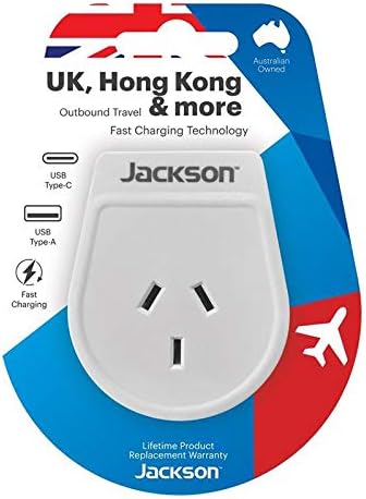 USB-A/C Portlu Jackson Giden Seyahat Adaptörü (İngiltere/Hong Kong)