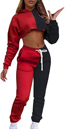 Kadın kapüşonlu Sweatshirt takım elbise moda renk engelleme gevşek artı polar uzun kollu pantolon spor 2 parçalı Set
