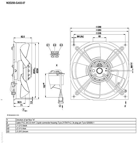 Orijinal Yeni ebm-papst İthal Fan W2D250-GA02-07 Bıçak Çapı 250mm 400VAC 2700/3000 RPM 112/180 W 0.3/0.27 A Eksenel Fanlar