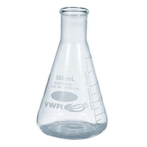 VWR 10536-676 Erlenmeyer Flask, Dar Ağızlı, 10-25 Ml Mezuniyet Aralığı, 0 Tıpa Ölçüsü, 2,25 Sıvı Miktarı, Derece C, Borosilikat