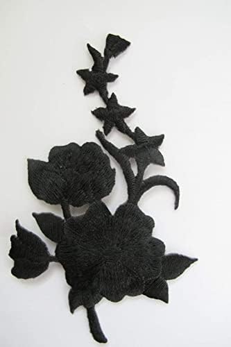 4.5 inç Siyah Vahşi Çiçek Nakış Demir On Aplike Yama