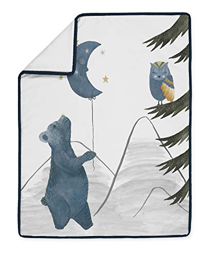 Tatlı Jojo Tasarımlar Woodland Ayı ve Baykuş Erkek Bebek Kız Kreş Beşik Yatak Seti-4 Parça-Lacivert, Gri, Altın ve Siyah Göksel