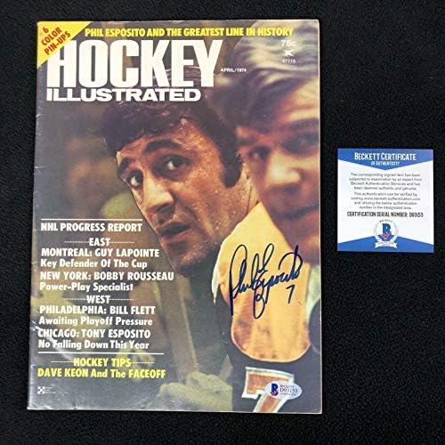 Phil Esposito, Boston Bruins 1974 Hokey Resimli Dergisi Beckett Coa'yı İmzaladı-İmzalı NHL Dergileri