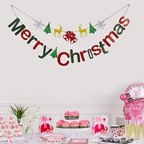 Amosfun Merry Christmas Banner Noel Asılı Bayrakları Çelenk Kağıt Noel Afiş Bayrak Ev Ofis Otel Parti Sahne Dekorasyon