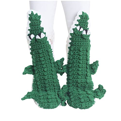 Helloby Örgü Timsah Çorap Unisex Yenilik Köpekbalığı Timsah Şekli Çorap Kat Çorap Kış Sıcak Kalın Örgü Yün Yumuşak Çorap (Yeşil,
