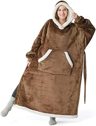 Bedsure Giyilebilir Battaniye Hoodie-Uzun-Uzunluk Kapşonlu Battaniye Kazak Kadın Erkek Gençler için Sherpa Polar Battaniye