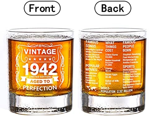 Eski Moda Gözlük-1942-Vintage 1942 Eski Zaman Bilgileri 10.25 oz Viski Kayalar Cam-80th Doğum Günü Mükemmellik için Yaşlı -80