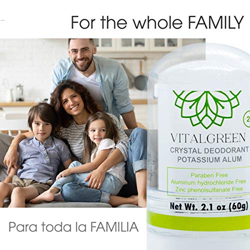 Vital Yeşil Kristal Potasyum Şap Deodorantı-Erkekler, Kadınlar ve Sporcular için Kokusuz Mineral Deodorant-2.12 oz / 60 g (1
