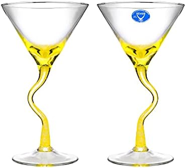 Neman 6.5 oz Sarı Kavisli Kök Martini Gözlük, 200 ml El Yapımı Gözlük, Modern Tasarım Martini Gözlük Çift, 2 Set