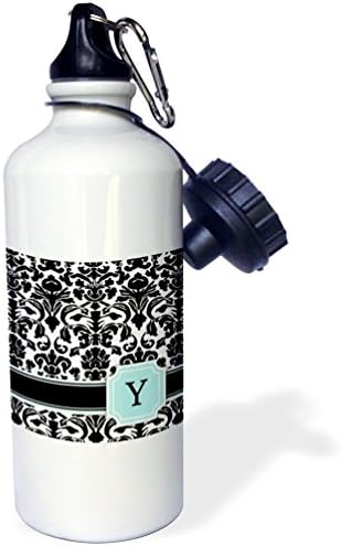 3dRose Y harfi kişisel monogramlanmış nane mavisi siyah ve beyaz şam deseni-klas kişiselleştirilmiş ilk Spor Su Şişesi, 21