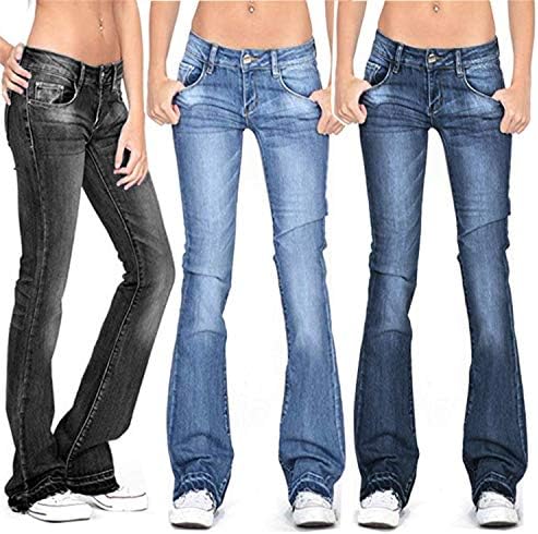 Andongnywell Kadın Instastretch Curvy Bootcut Jeans Yüksek Belli Skinny Denim Jeans Cepli