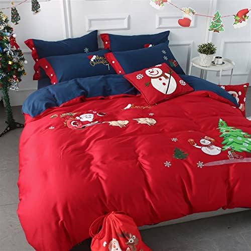 WSYL Noel Yorgan Seti Tek İkiz Boyutu, 4 Parça Yatak Setleri Kapak Setleri Noel Baba Geyik Kardan Adam Yatak Örtüsü Yeni Yıl