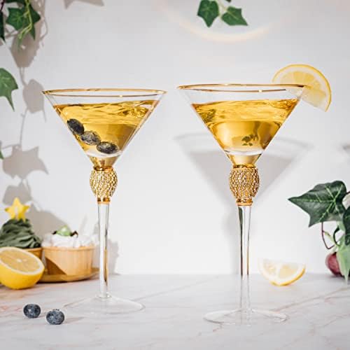 Pırlanta Koleksiyonu 2 Parça Saplı Martini Seti-Martini, Manhattan, Votka, Cin, Kokteyl İçmek için Altın Vurgulu Kokteyl Bardakları,