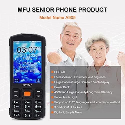 MFU A905 Yaşlılar için Kullanımı kolay Cep Telefonu Unlocked Telefon Tri SIM Büyük Düğme Büyük Hacimli 4000 mAh Pil Güç Bankası