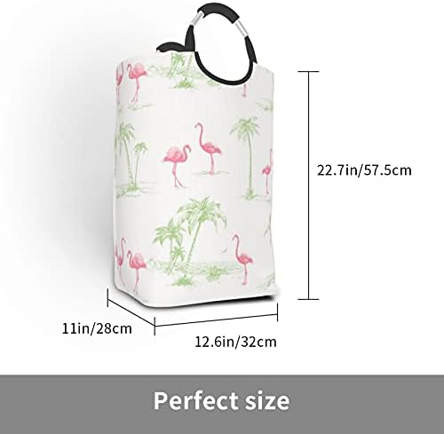 Pembe Flamingolar Büyük Kirli Giysiler Çanta, Taşınabilir Kirli Giysiler Çanta, Yumuşak Kavrama Kolu İle Su Geçirmez Kirli