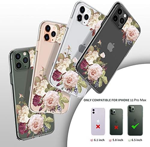 EMZhole için iPhone 11 Pro Max Kılıf ile Ekran Koruyucu, temizle Çiçek Çiçek İnce Kapak Kızlar Kadınlar için Darbeye Dayanıklı