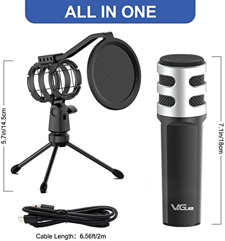 USB Mikrofon, VeGue Kardioid Bilgisayar PC Kondenser Mikrofon Ses Kontrol Düğmesi ile, Monitör Jack Akışı için, Podcasting,
