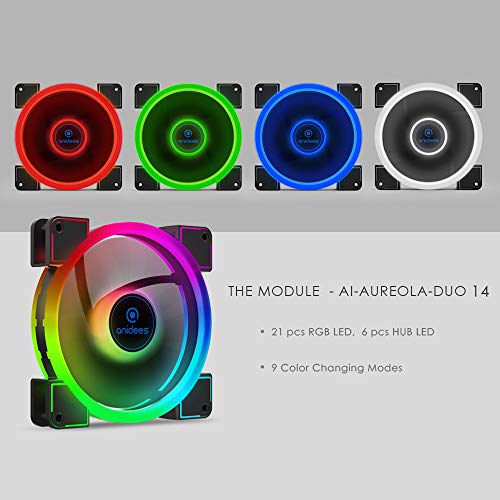 anidees AI Aureola Duo 140mm 3 adet RGB PWM Çift ışık döngü Fan ile Uyumlu 5 V 3 pins adreslenebilir RGB Başlık, PC kasa fanı,