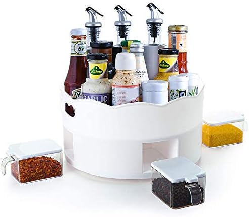 4 Paket Baharat Kutuları ile WUWEOT Lazy Susan Döner Tabla, Kiler, Mutfak, Tezgah, Buzdolabı için Saplı 360° Dönen Plastik
