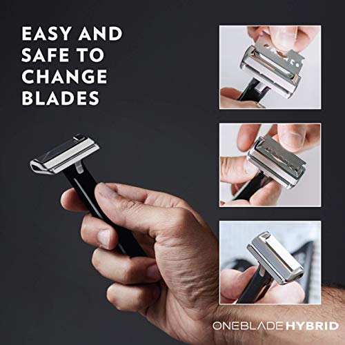 OneBlade HYBRİD Tek Bıçaklı Emniyetli Tıraş Bıçağı w/Stand +10 Tüy Bıçağı / Tıraş Sanatında Ustalaşın / En Üst Düzey Tıraş