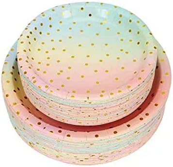 DSFEOIGY Bronzlaşmaya Polka Dot Kağıt Sofra Seti Kağıt Tabak Bardak Peçete Masa Örtüsü Düğün Doğum Günü Parti Malzemeleri (Renk: