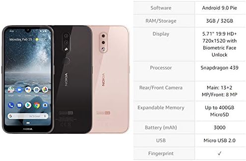 Nokia 4.2 with Android One (32GB, 3GB) 5.71 HD + Ekran, 13MP Çift Kamera, GSM Kilidi Açık (at&T/T-Mobile/MetroPCS/Kriket/H2O)